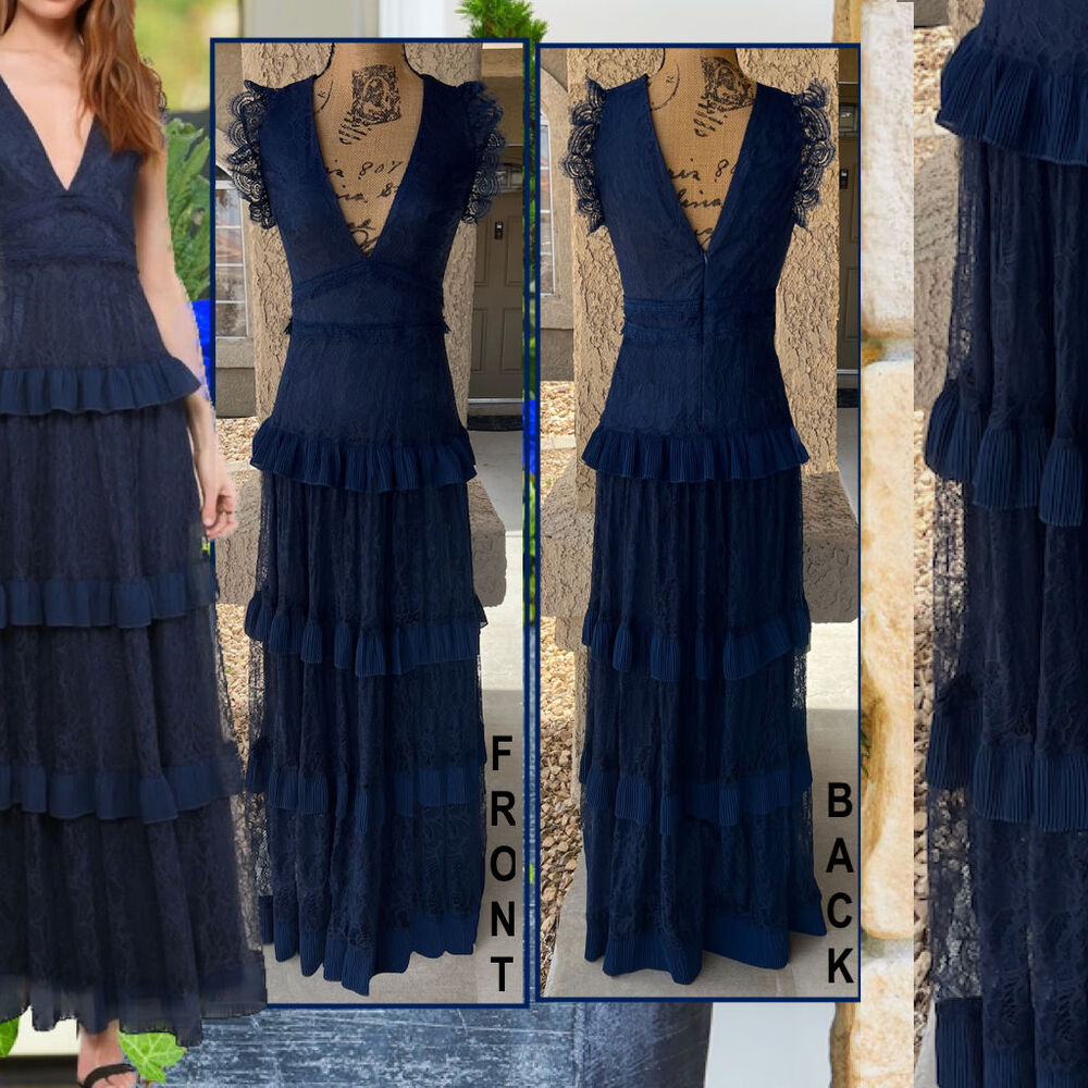 Lulu's Navy Lace Tiered V-Neck Maxi Dress
